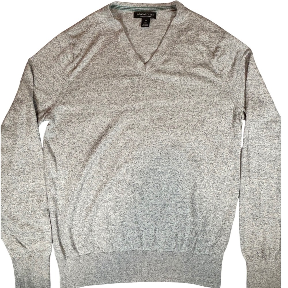 Banana Republic Luxury Blend Grey V-Neck Sweater Silk Cotton Cashmere‎ Mens Med